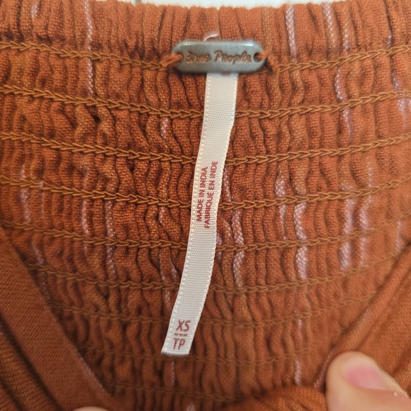 FREE PEOPLE Midi Dress Caldasi Bronze Striped Tie Front Sz XS Cottagecore Casual - Picture 9 of 14